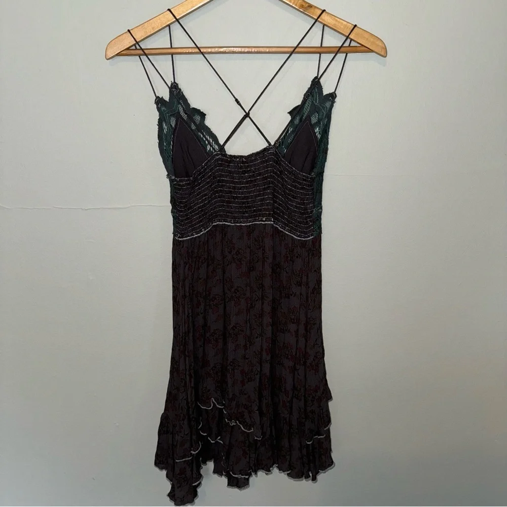 Free People Adella Slip Dress Floral Asymmetrical Short Dress Lace Ruffle - Picture 8 of 9